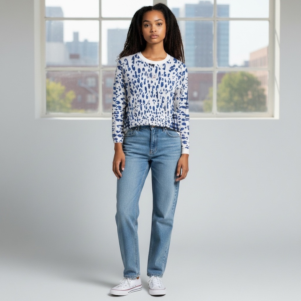 Lord & Taylor Mixed Print Leopard Plaid Sweater Petite M